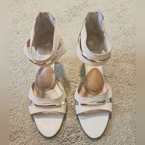 Isola Nude and Gold Leather Open Toe Heels Size 8